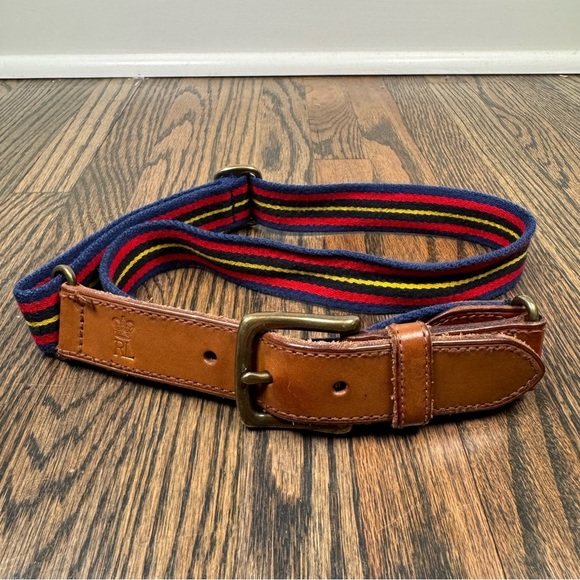 Vintage Polo Ralph Lauren striped leather and canvas belt size 36 - Picture 1 of 4